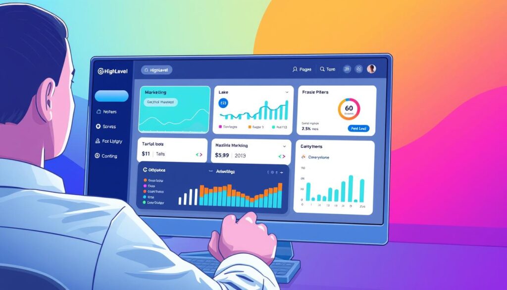 Generate an image of a user navigating GoHighLevel's dashboard Generate an image of a user navigating GoHighLevel's dashboard