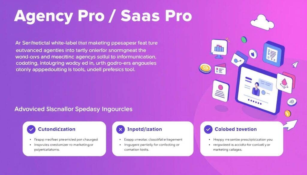 Generate an image representing the Agency Pro/SaaS Pro plan, showcasing its white-label features and advanced capabilities for marketing agencies. Generate an image representing the Agency Pro/SaaS Pro plan, showcasing its white-label features and advanced capabilities for marketing agencies.