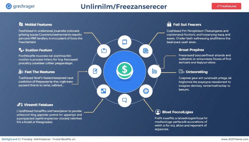 Generate an image representing the GoHighLevel Unlimited/Freelancer Plan features. Generate an image representing the GoHighLevel Unlimited/Freelancer Plan features.