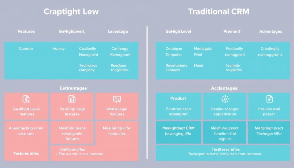 Generate an image representing the comparison between GoHighLevel and traditional CRM solutions. Generate an image representing the comparison between GoHighLevel and traditional CRM solutions.